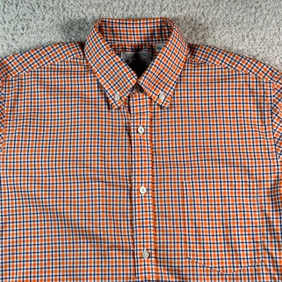 Gustin Long Sleeve Button Shirt Thomas Mason Orange Blue Gingham Medium Cotton - Picture 3 of 10